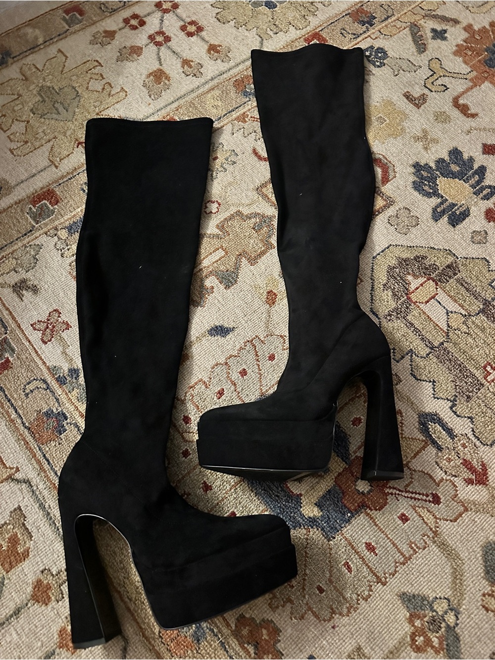 D’Amelio Black Thigh High Platform Heeled Boots sz 9.5